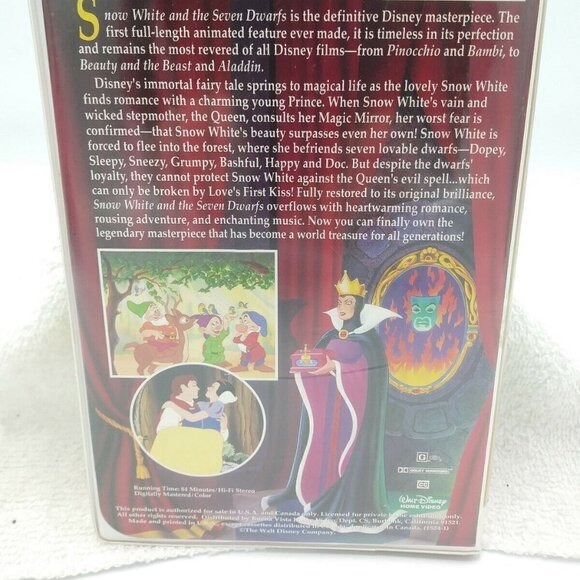 Snow White & the Seven Dwarfs VHS 1994 Clamshell Walt Disney Masterpiece - Picture 5 of 9